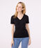 Kurzärmeliges Damen-T-Shirt L'ICONIQUE aus einfarbigem Rippstrick schwarz BLACK