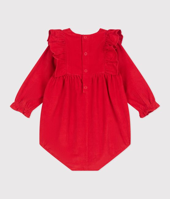Baby-Kurzoverall aus Fein-Cord mit Raffungen und Rüschen rot TERKUIT