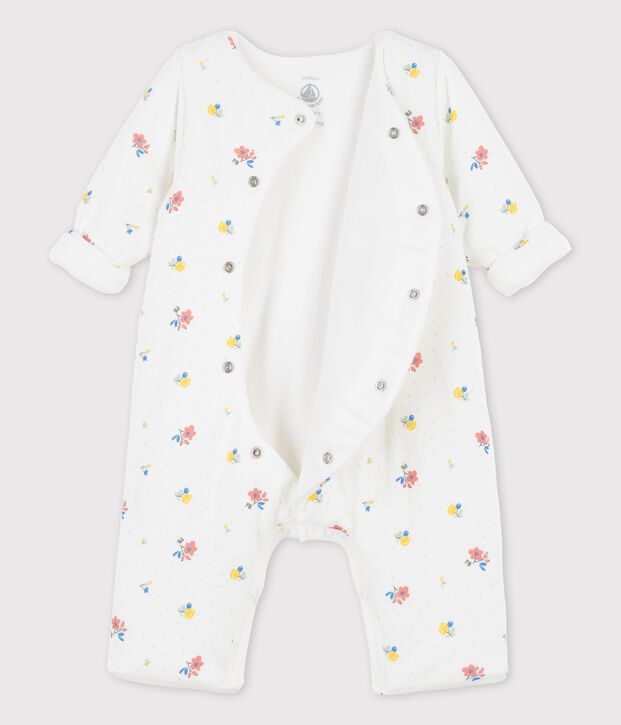 Langer Baby-Overall aus Bio-Doppeljersey mit print weiss/rosa
