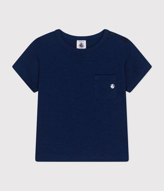 Kurzärmeliges Baby-T-Shirt aus geflammtem Jersey blau MEDIEVAL