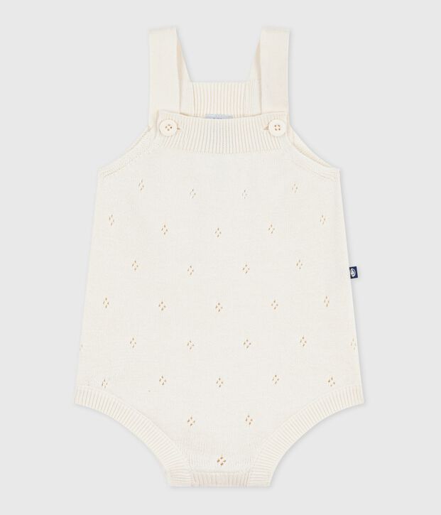 Baby-Kurzoverall aus Baumwollstrick mit Lochstickerei MILK