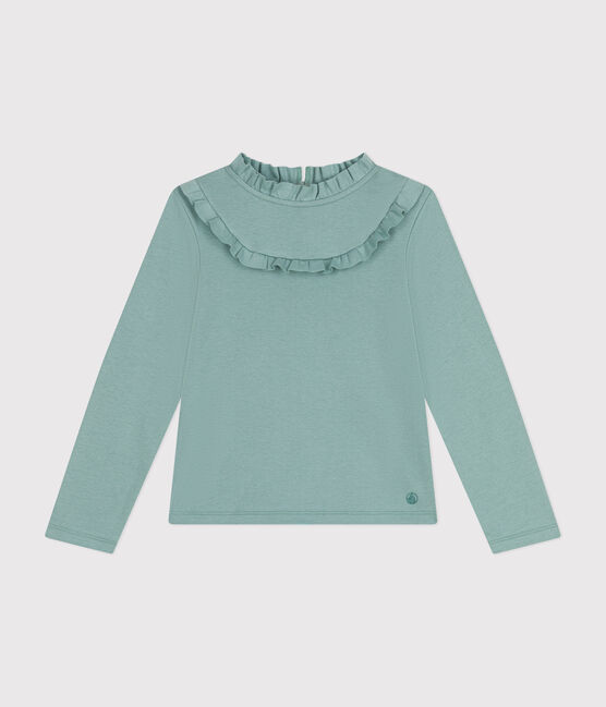 Langärmeliges Kinder-T-Shirt aus Rippstrick für Mädchen grün PAUL