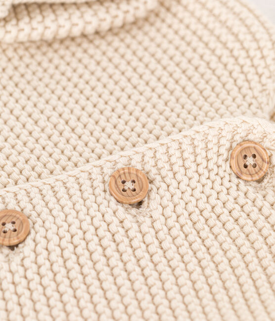 Baby-Cardigan kraus rechts gestrickt aus Baumwolle naturfarben AVALANCHE