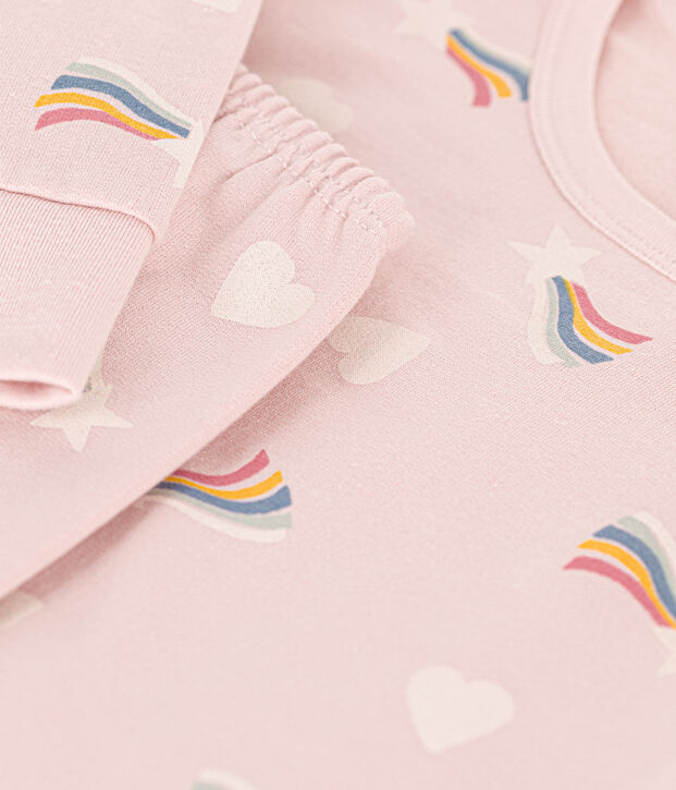 Kinder-Pyjama aus aufgerautem Molton mit Sternen und Herzen rosa/vielfarbig