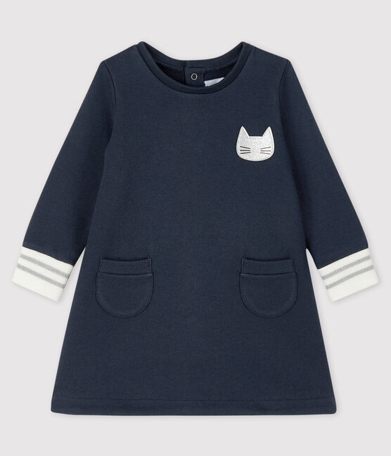 Langärmeliges Baby-Kleid für Mädchen blau SMOKING/weiss MARSHMALLOW
