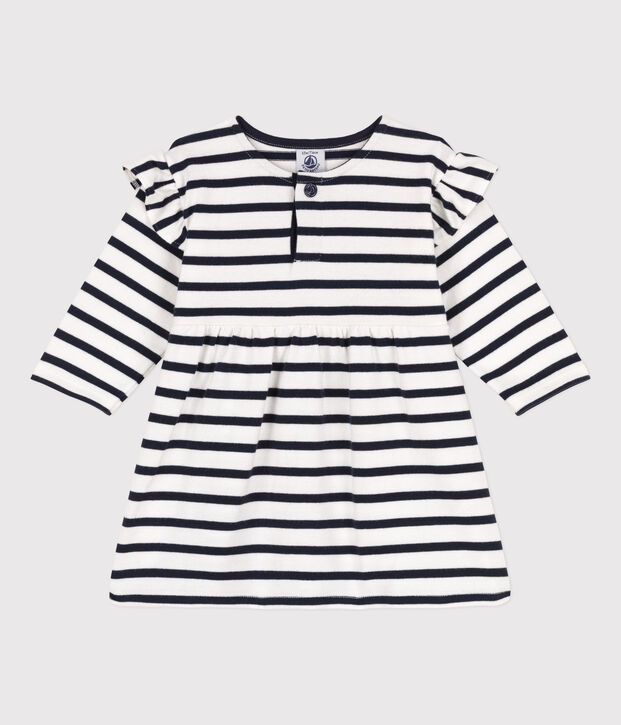Lang&auml;rmeliges Babykleid aus dichtem Jersey f&uuml;r M&auml;dchen weiss/blau