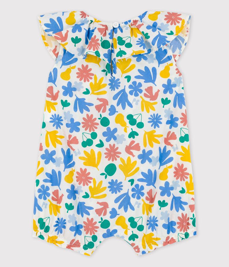 Kurzer Baby-Overall aus Popeline mit Blumenmuster weiss MARSHMALLOW/weiss MULTICO