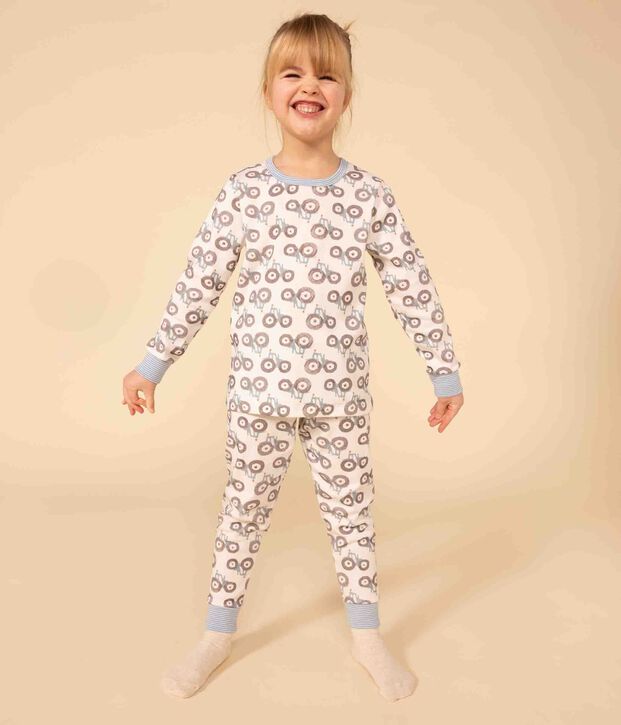 Kinderpyjama aus Baumwolle mit Trecker-Motiv weiss/vielfarbig