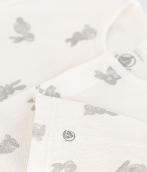 Baby Schlafanzug aus Doppeljersey, mit H&auml;schenmotiv weiss/grau