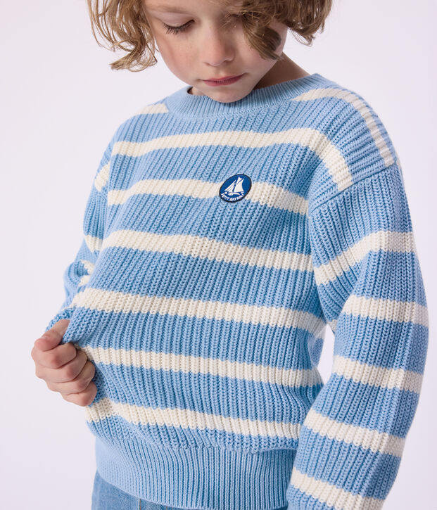 Kinder-Pullover aus Strick blau/naturfarben