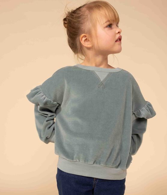Kinder-Sweatshirt aus einfarbigem Nicki für Mädchen grün BRUT