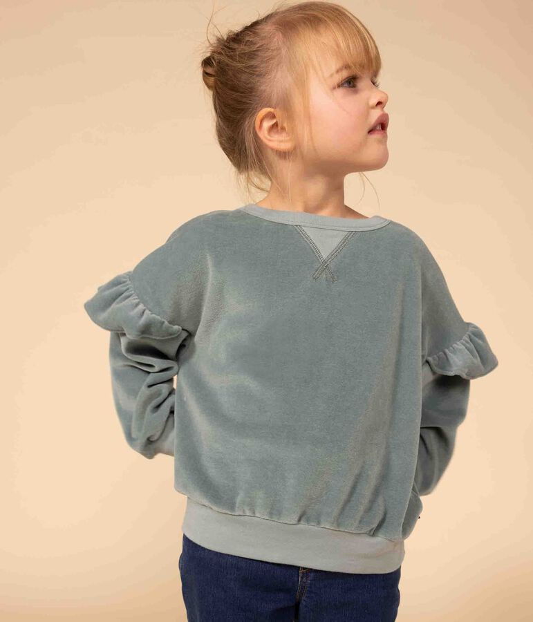 Kinder-Sweatshirt aus einfarbigem Nicki f&uuml;r M&auml;dchen gr&uuml;n