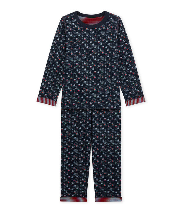 Jungen-Schlafanzug zum Wenden blau/vielfarbig