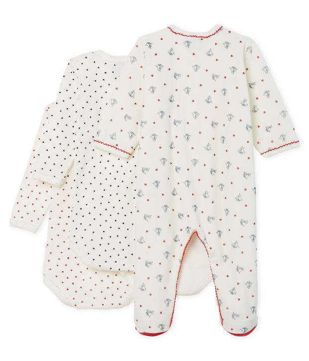 M&auml;dchen-Baby-Set mit Nicki-Strampler und lang&auml;rmligen Bodys aus Rippstrick vielfarbig