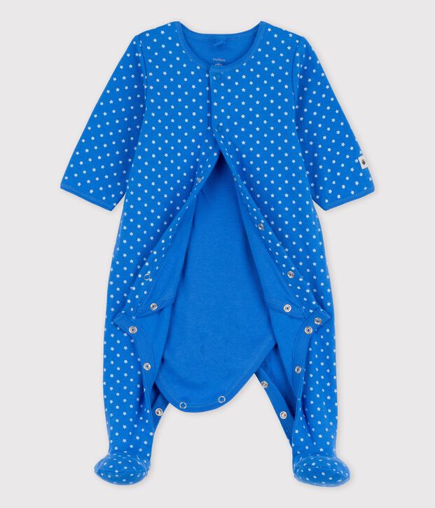 Baby-Bodyjama aus Bio-Baumwolle blau/weiss