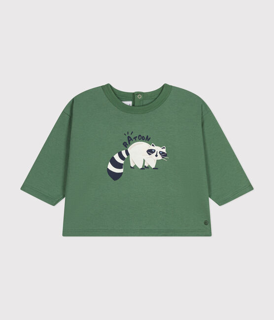 Langärmeliges Baby T-Shirt aus feinem Jersey grün PALMERAIE