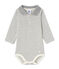 Baby-Jungen-Body mit Milleraies-Ringelmuster grau SUBWAY/beige COQUILLE