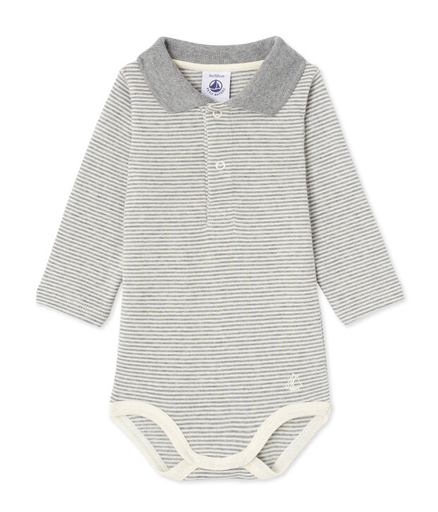 Baby-Jungen-Body mit Milleraies-Ringelmuster grau/weiss