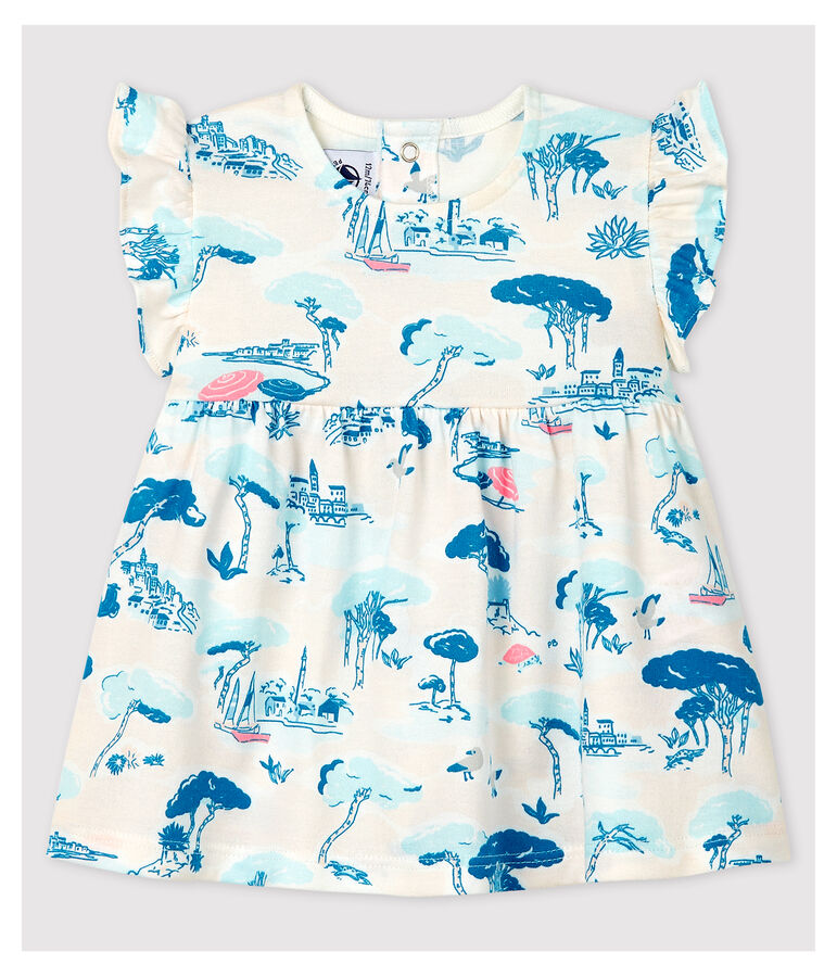 &Auml;rmellose Baby-Bluse aus Jersey mit Printmuster f&uuml;r M&auml;dchen weiss MARSHMALLOW/weiss MULTICO