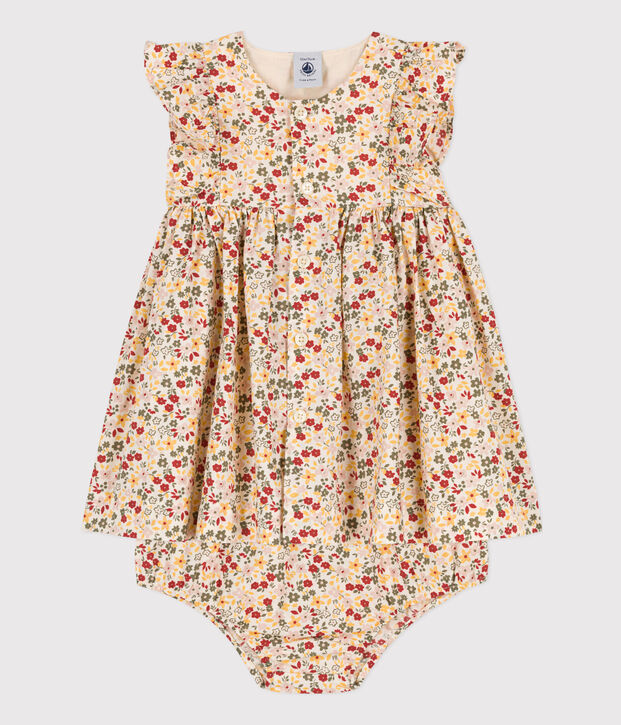 &Auml;rmelloses Baby-Kleid und Bloomers aus Popeline naturfarben/vielfarbig