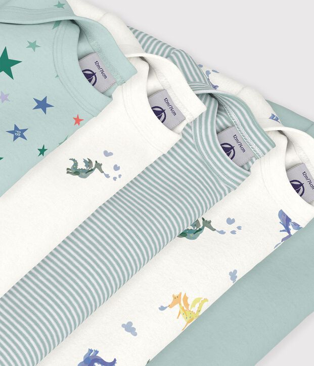Set lang&auml;rmeliger Baby-Bodys aus Baumwolle mit Drachenmotiv vielfarbig