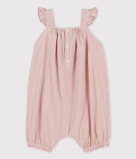 Gestreifter Baby-Kurzoverall aus Bio-Seersucker rosa PAPAYE/ MARSHMALLOW