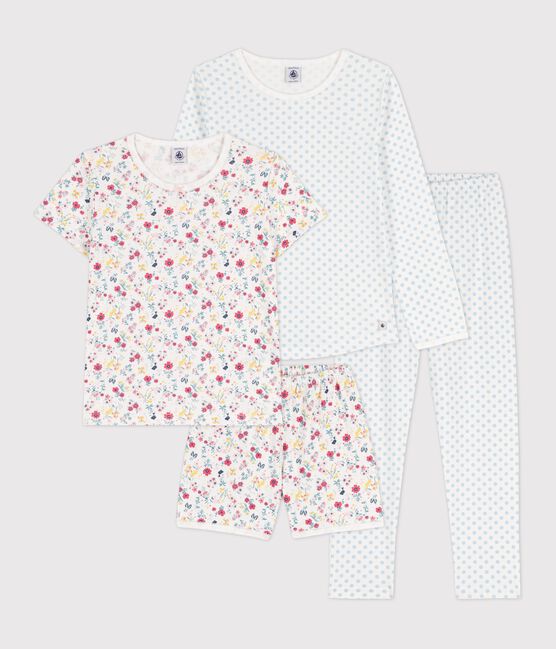 2er-Set Kinderpyjamas aus Baumwolle mit blauen Pünktchen/Blumen für Mädchen variante 1