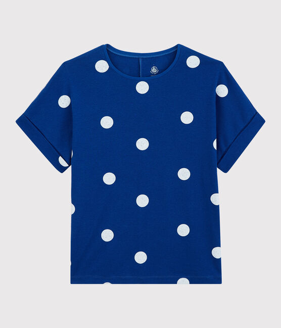 T-Shirt aus Baumwolle/Leinen mit Printmuster Damen blau SURF/weiss MARSHMALLOW