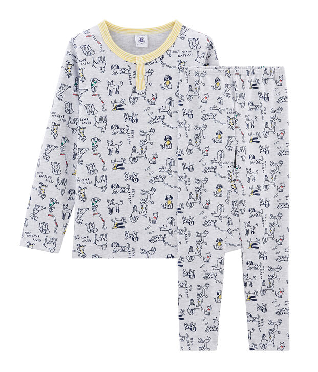 Rippstrick-Pyjama grau/vielfarbig
