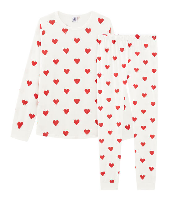Kinderpyjama aus Rippstrick weiss MARSHMALLOW/rot TERKUIT