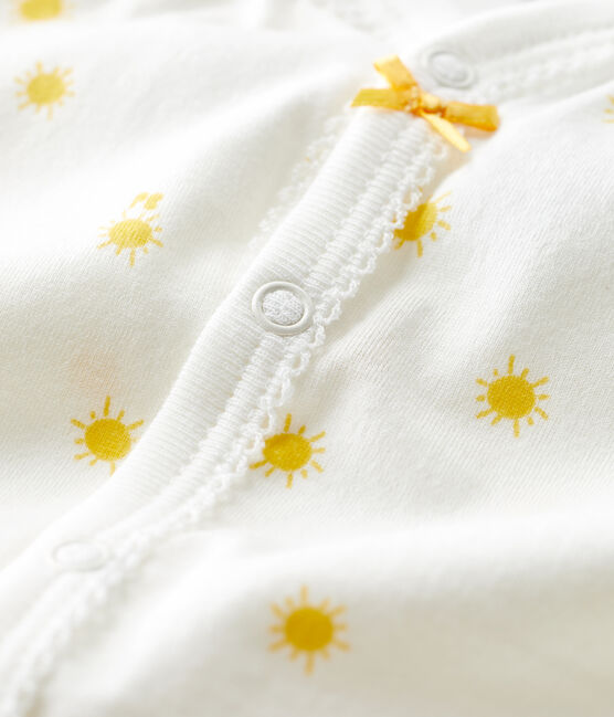 Kurzer Baby-Einteiler aus Bio-Baumwolle mit kleinen Sonnen weiss MARSHMALLOW/ ORGE
