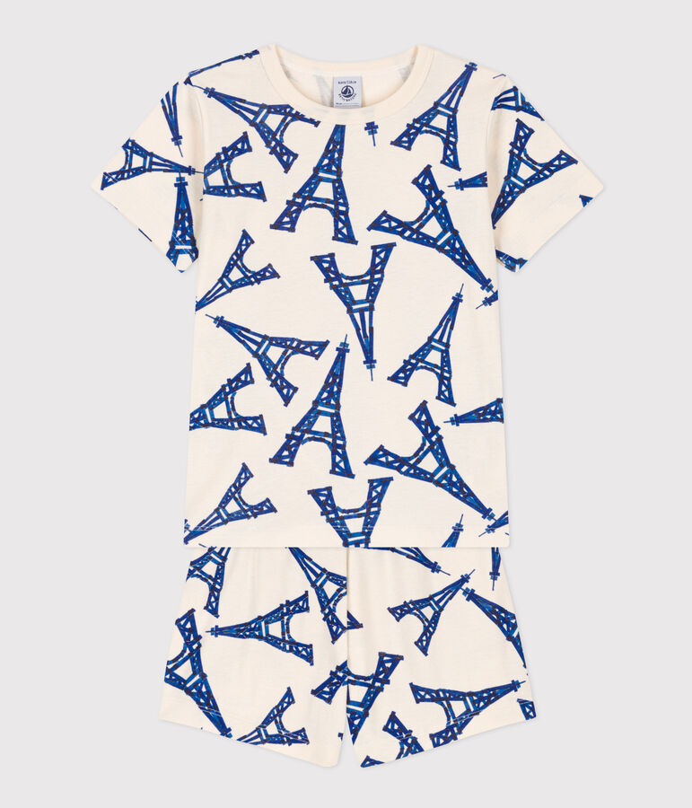 Kinder-Kurzpyjama Paris aus Baumwolle naturfarben/vielfarbig
