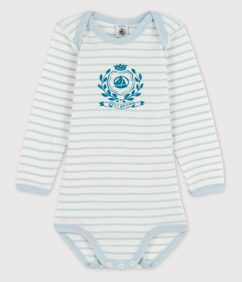 Lang&auml;rmliger Baby-Body f&uuml;r M&auml;dchen weiss/blau