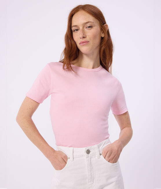 Kurzärmeliges Damen T-Shirt aus einfarbiger Baumwolle rosa MARQUISE