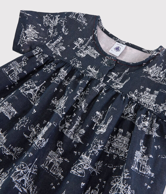 Kurzärmeliges Kinder-Kleid aus Doppeljersey für Mädchen blau SMOKING/weiss ECUME