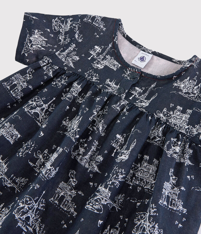 Kurz&auml;rmeliges Kinder-Kleid aus Doppeljersey f&uuml;r M&auml;dchen blau/weiss