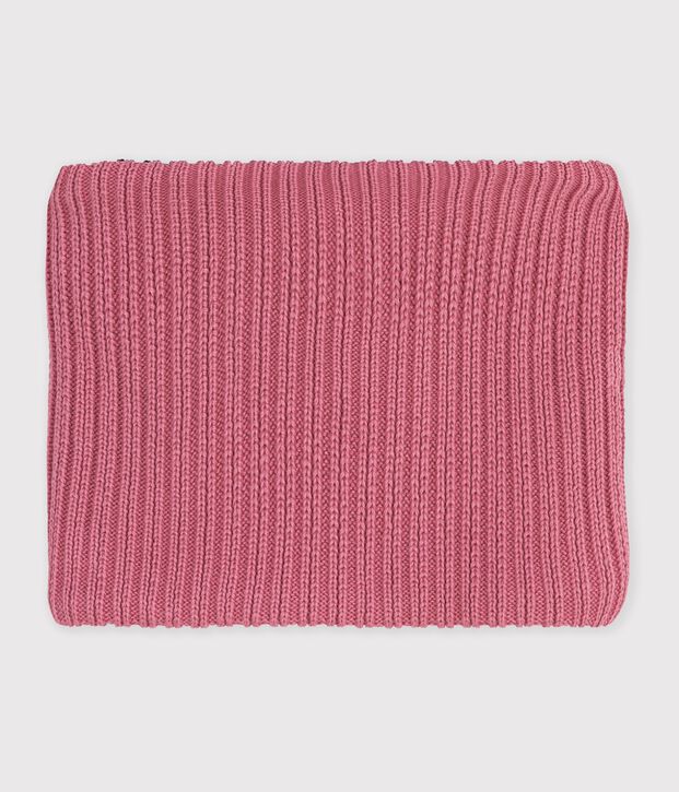 Kinder-Schlauchschal aus einfarbigem Strick mit Fleece-Futter rosa