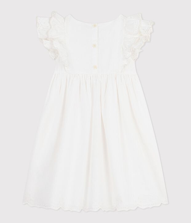 Kurz&auml;rmeliges Kinder-Kleid aus einfarbiger Baumwolle weiss