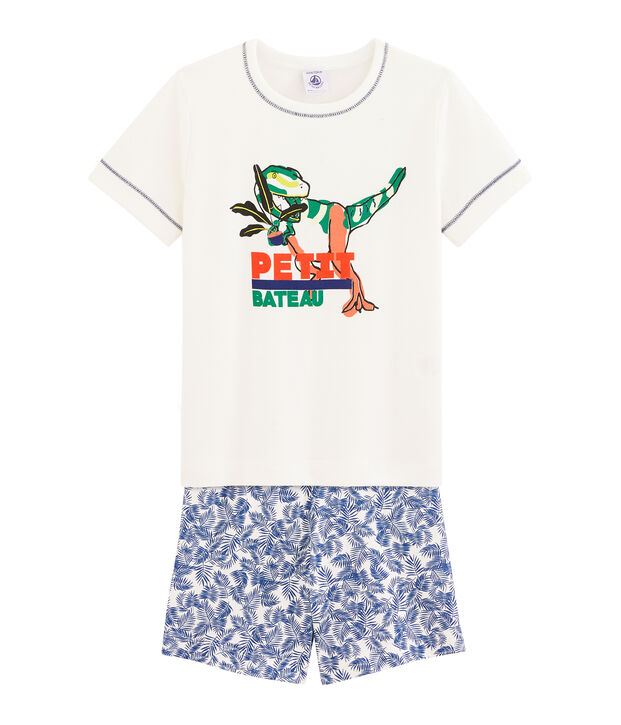 Rippstrick-Kurzpyjama f&uuml;r kleine Jungen weiss/vielfarbig