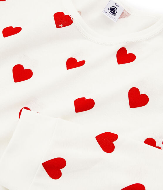 Kinderpyjama aus Rippstrick mit Herzchenmotiv weiss MARSHMALLOW/rot TERKUIT
