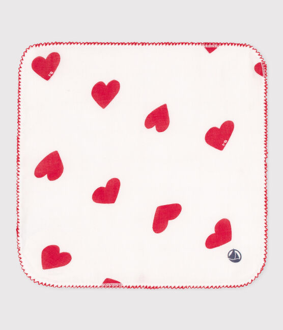 BABY-TASCHENTUCH MIT HERZMOTIV AUS BAUMWOLLGAZE weiss MARSHMALLOW/rot TERKUIT