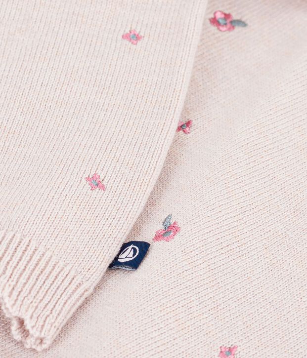 Baby-Pullover aus Wolle und Baumwolle mit bestickten Blumen rosa/vielfarbig