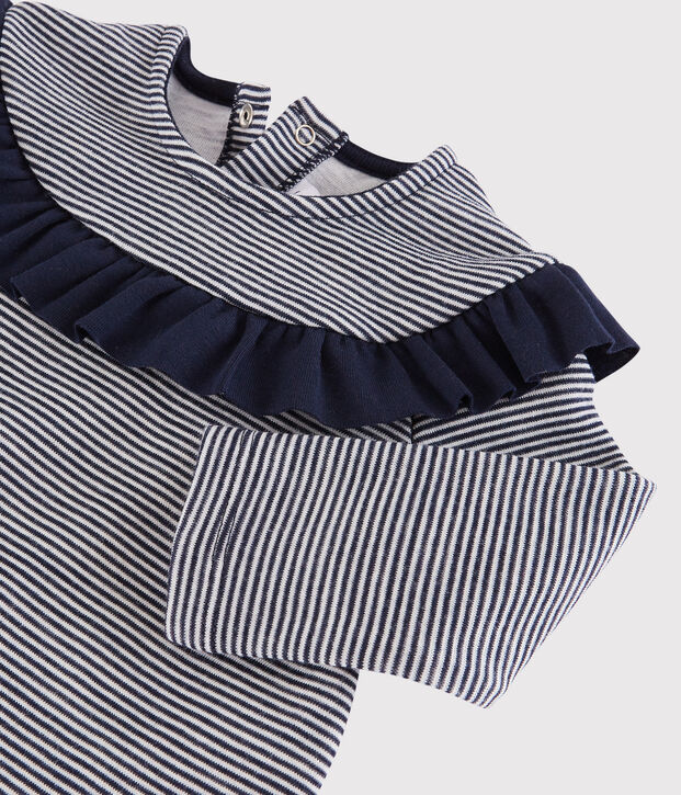 Lang&auml;rmelige Baby-Bluse f&uuml;r M&auml;dchen blau/weiss
