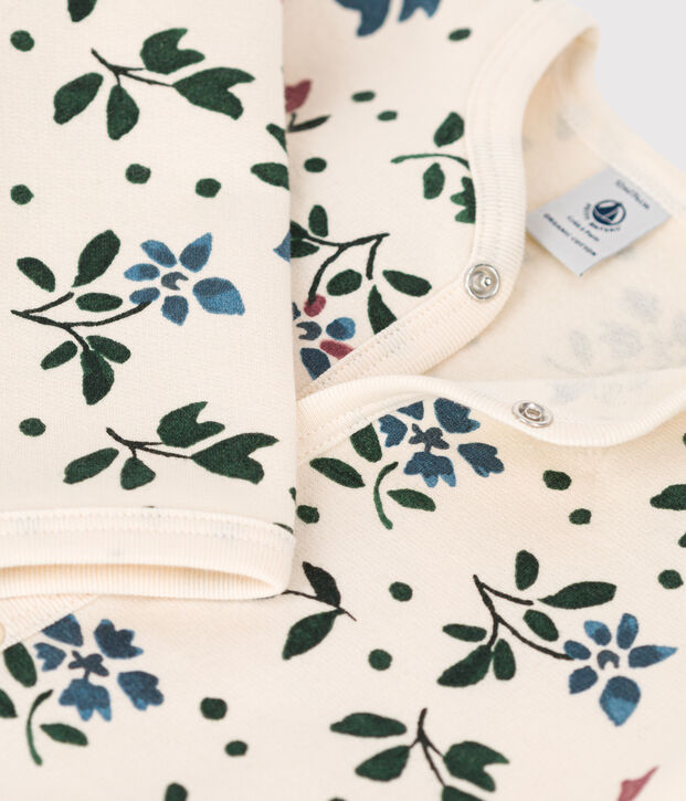 Baby-Strampler aus Molton mit Blumen-Motiv naturfarben/vielfarbig