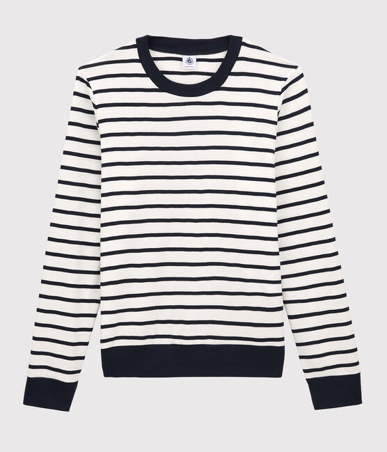 Baumwoll-T-Shirt mit Marinestreifen Damen weiss MARSHMALLOW/blau SMOKING