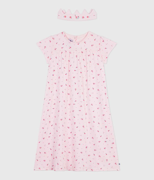 Kinder-Nachthemd zum Verkleiden mit Diadem aus Baumwolle rosa/vielfarbig