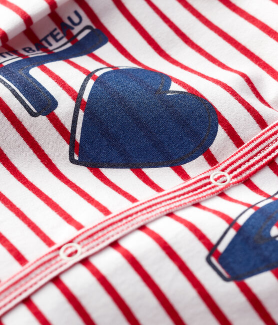 Baby-Strampler aus Molton, mit Füßen weiss MARSHMALLOW/rot TERKUIT