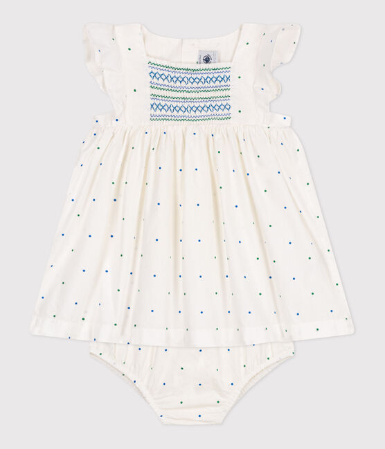 Baby-Kleid und Bloomer aus Baumwolle mit Pünktchen-Muster weiss MARSHMALLOW/weiss MULTICO