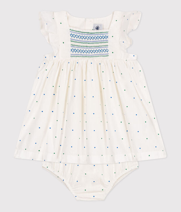 Baby-Kleid und Bloomer aus Baumwolle mit P&uuml;nktchen-Muster weiss/vielfarbig