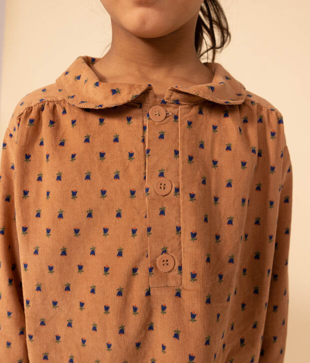 Kinderkleid mit Blumenmotiv aus Cord f&uuml;r M&auml;dchen rosa/vielfarbig